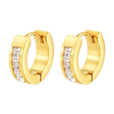 1 Pair Simple Style Solid Color Plating Inlay 304 Stainless Steel Zircon 18K Gold Plated Earrings