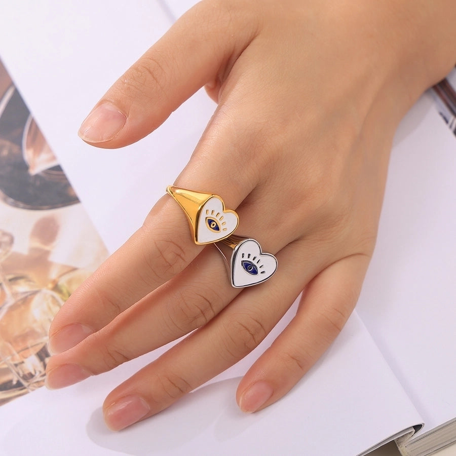 Jewelry Casual Luxurious Modern Style Devil's Eye Titanium Steel 18K Gold Plated Enamel Plating Rings