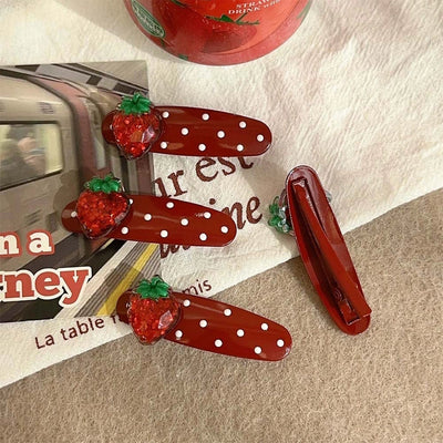 Sweet Women's Polka Dots Strawberry Alloy Inlay Rhinestones Hair Clip