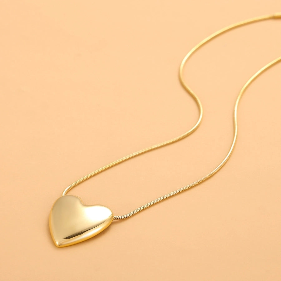 Jewelry Simple Style Heart Shape 304 Stainless Steel Zircon 18K Gold Plated Pendant Necklace