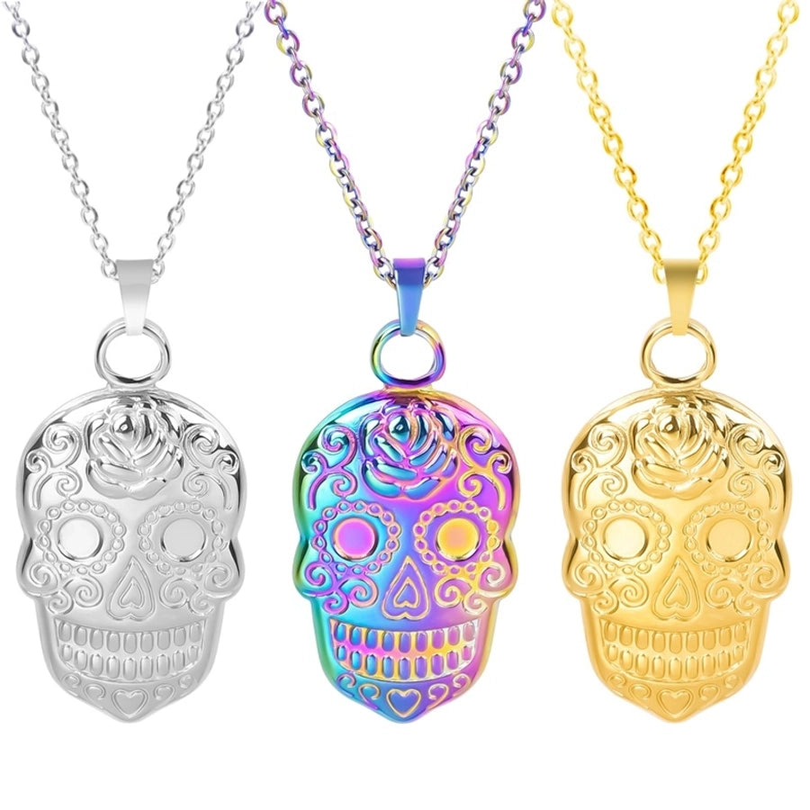 Jewelry Casual Hip-Hop Funny Skull 304 Stainless Steel 18K Gold Plated Plating Pendant Necklace