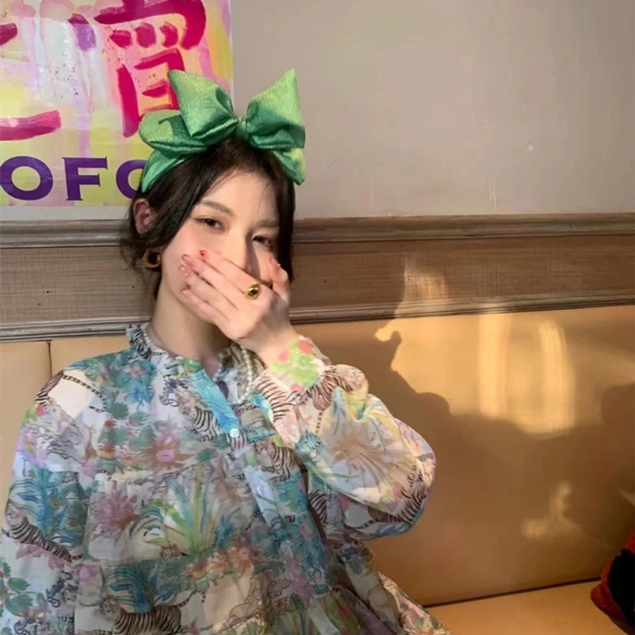 fashion bow knot gauze pleated hair band 1 piece