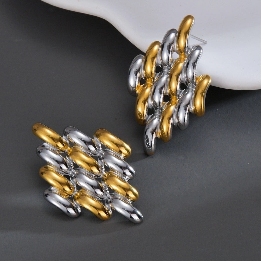 1 Pair Artistic Geometric Waves Plating 304 Stainless Steel Ear Studs