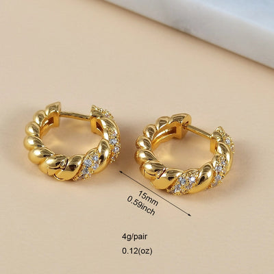 1 Pair IG Style Simple Style Shiny Geometric Irregular Copper Zircon 24K Gold Plated Hoop Earrings Ear Cuffs