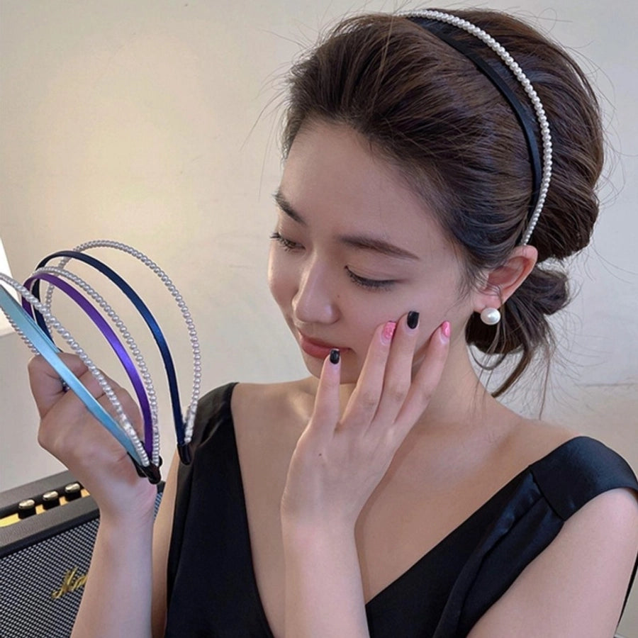 sweet simple style classic style geometric artificial pearl cloth hair band