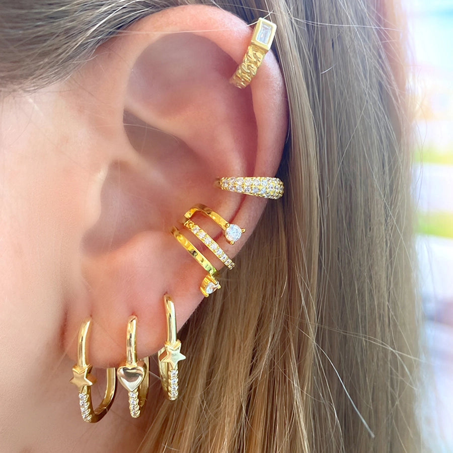 1 Pair IG Style French Style Geometric Copper Zircon 24K Gold Plated Hoop Earrings Ear Cuffs