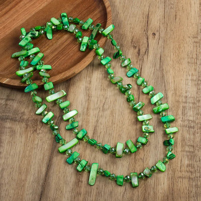 Bohemian Geometric Glass Shell Beaded Chain Necklace In Bulk