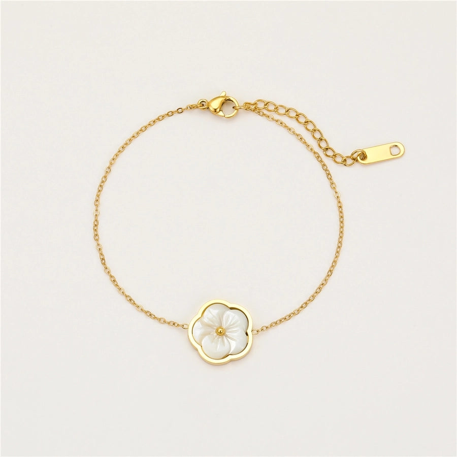 Jewelry Simple Style Flower 304 Stainless Steel Shell Zircon 18K Gold Plated Inlay Bracelets Earrings Necklace