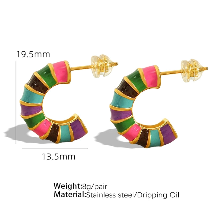 1 Pair IG Style Elegant Vintage Style C Shape Polishing Enamel Plating 304 Stainless Steel 18K Gold Plated Ear Studs