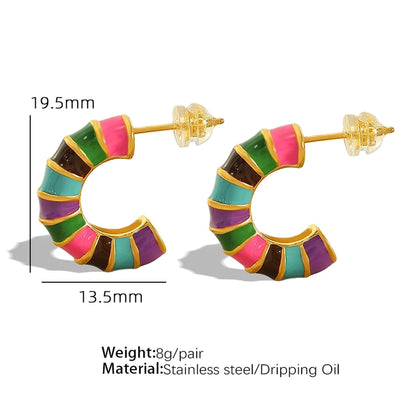 1 Pair IG Style Elegant Vintage Style C Shape Polishing Enamel Plating 304 Stainless Steel 18K Gold Plated Ear Studs