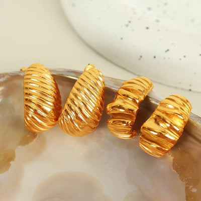 1 Pair IG Style Basic Classic Style Croissant Polishing Plating Pleated 304 Stainless Steel 18K Gold Plated Ear Studs