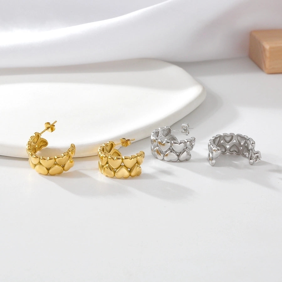 1 Pair Elegant C Shape Heart Shape 304 Stainless Steel 18K Gold Plated Ear Studs