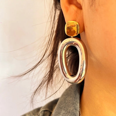 1 Pair Elegant Retro Irregular Oval Hollow Out 201 Stainless Steel 18K Gold Plated Drop Earrings