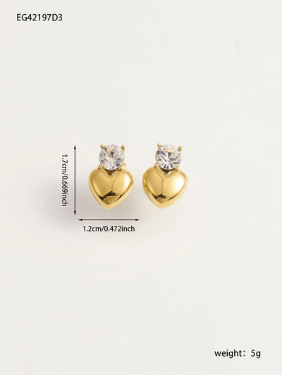 1 Pair IG Style Heart Shape 304 Stainless Steel Rhinestones 18K Gold Plated Earrings