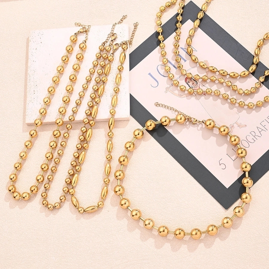 Jewelry Modern Style Simple Style Round Oval Solid Color 304 Stainless Steel 18K Gold Plated Polishing Plating Necklace