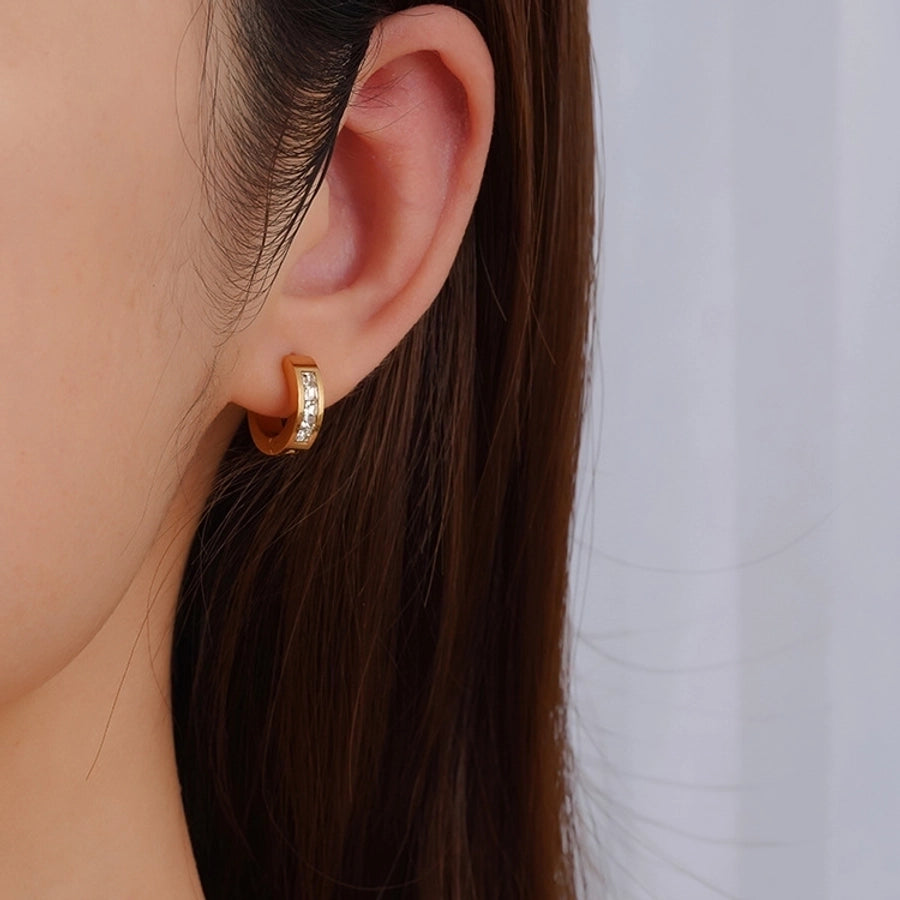 1 Pair Simple Style Solid Color Plating Inlay 304 Stainless Steel Zircon 18K Gold Plated Earrings