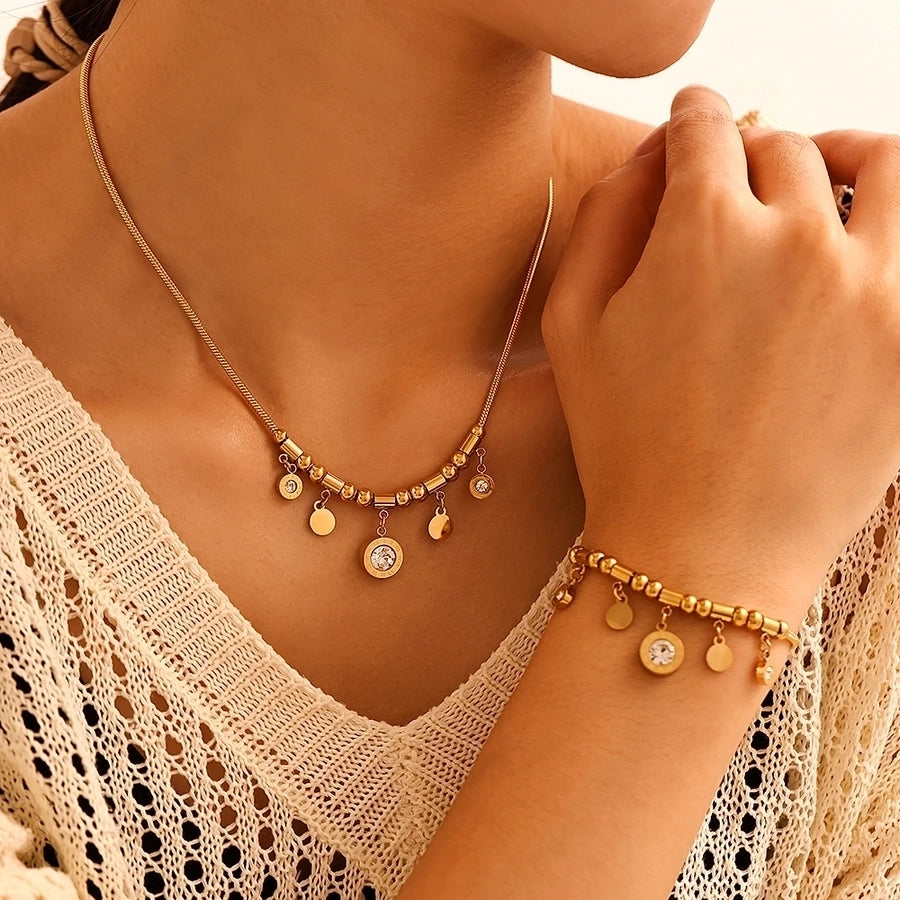 Jewelry Elegant Roman Numeral 304 Stainless Steel Zircon 18K Gold Plated Plating Bracelets Necklace