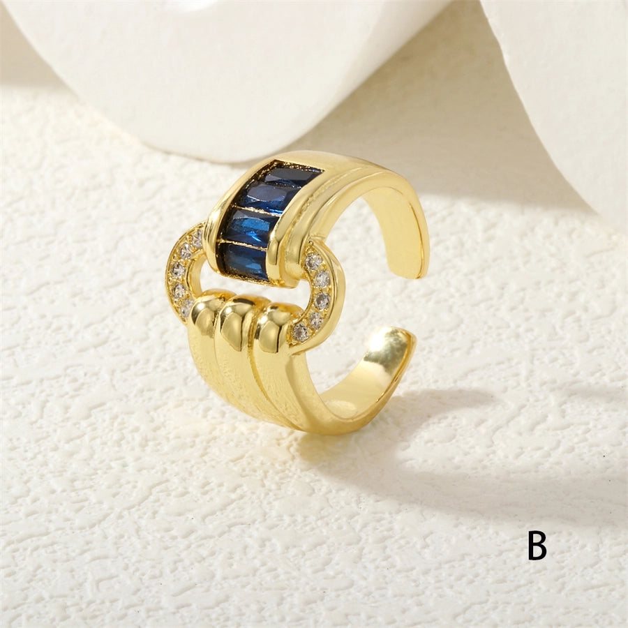 Jewelry IG Style Shiny Oval Copper Zircon Inlay Open Rings