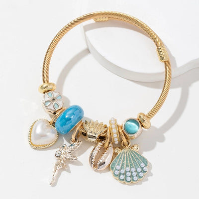 Casual Heart Shape Shell 304 Stainless Steel Alloy Artificial Crystal Bangle In Bulk