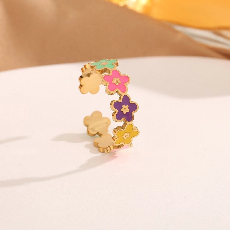 Jewelry Hip-Hop Novelty Streetwear Flower 304 Stainless Steel 18K Gold Plated Open Rings