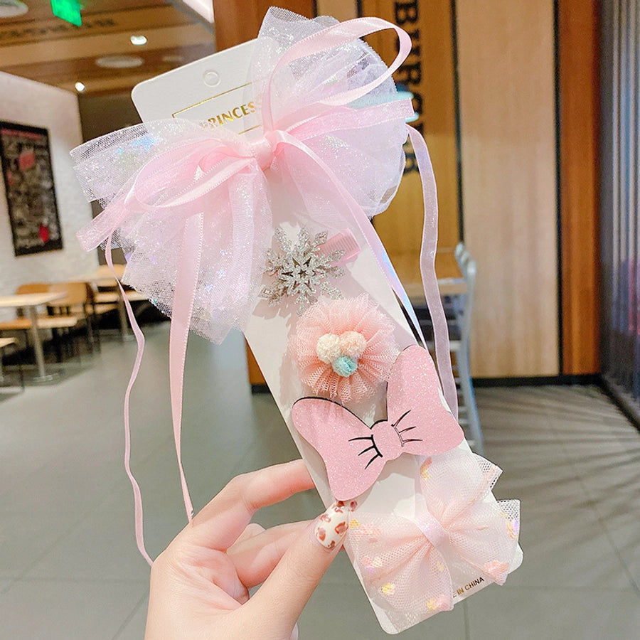 cute rabbit rainbow bow knot alloy gauze hair clip 1 set