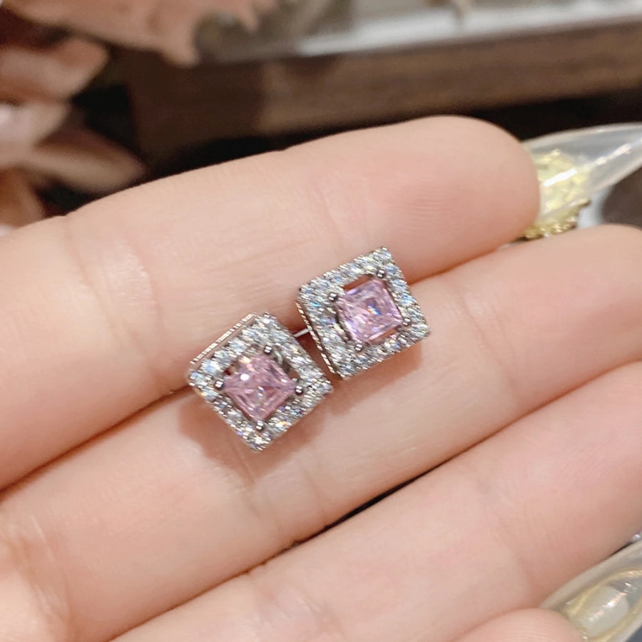 1 Pair Elegant Star Heart Shape Inlay Copper Artificial Gemstones Ear Studs