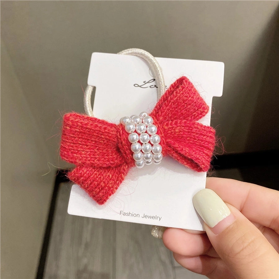 autumn and winter new bow wool simple headband female online influencer ins rubber band female hair tie pearl tie waist hair ring