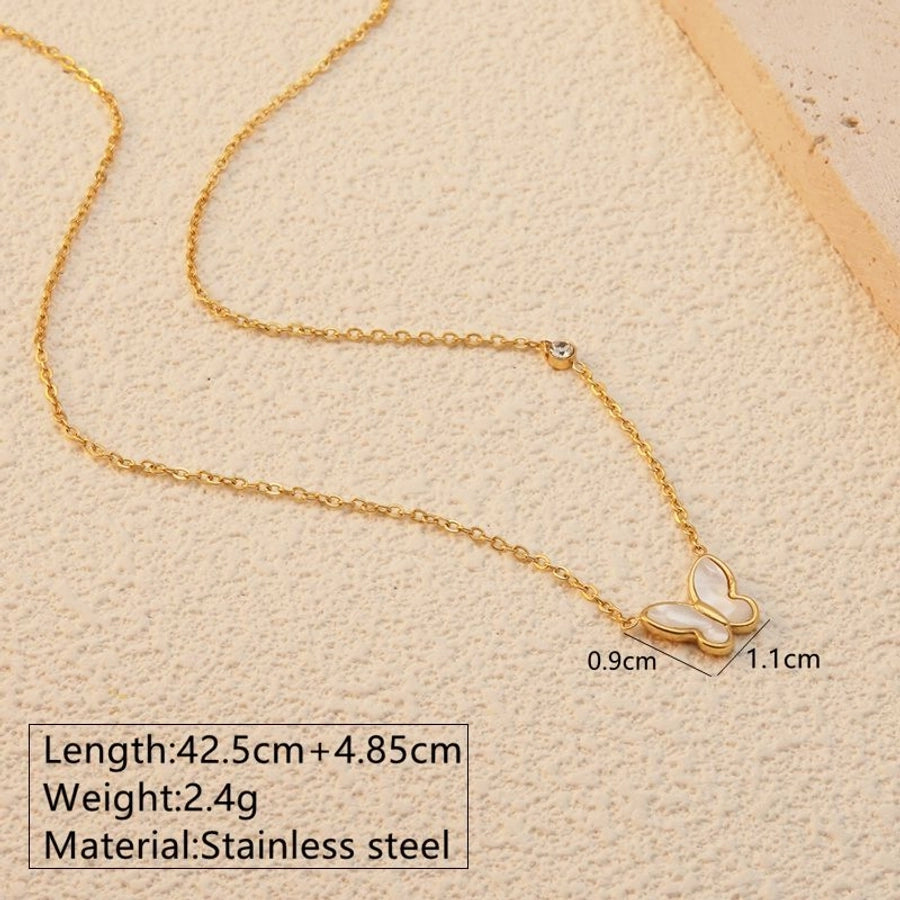 Jewelry Sweet Simple Style Butterfly 304 Stainless Steel Acrylic Shell 18K Gold Plated Plating Butterfly Pendant Necklace