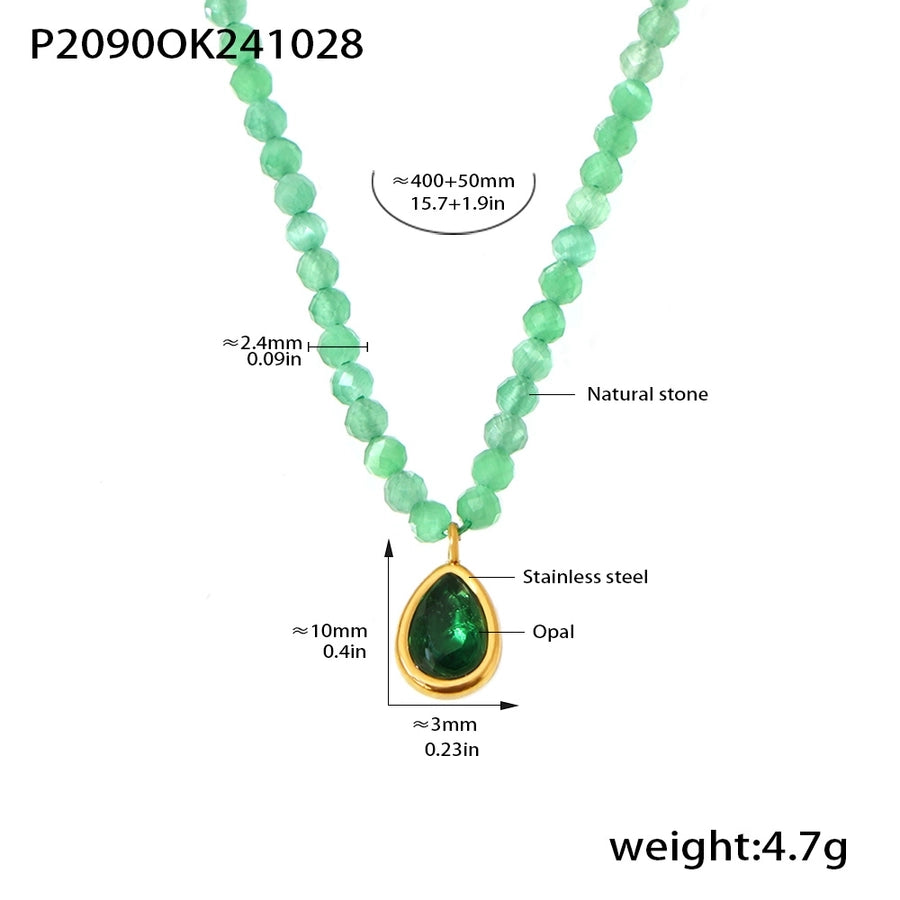 Jewelry Elegant Water Droplets 304 Stainless Steel Opal 18K Gold Plated Beaded Plating Inlay Pendant Necklace