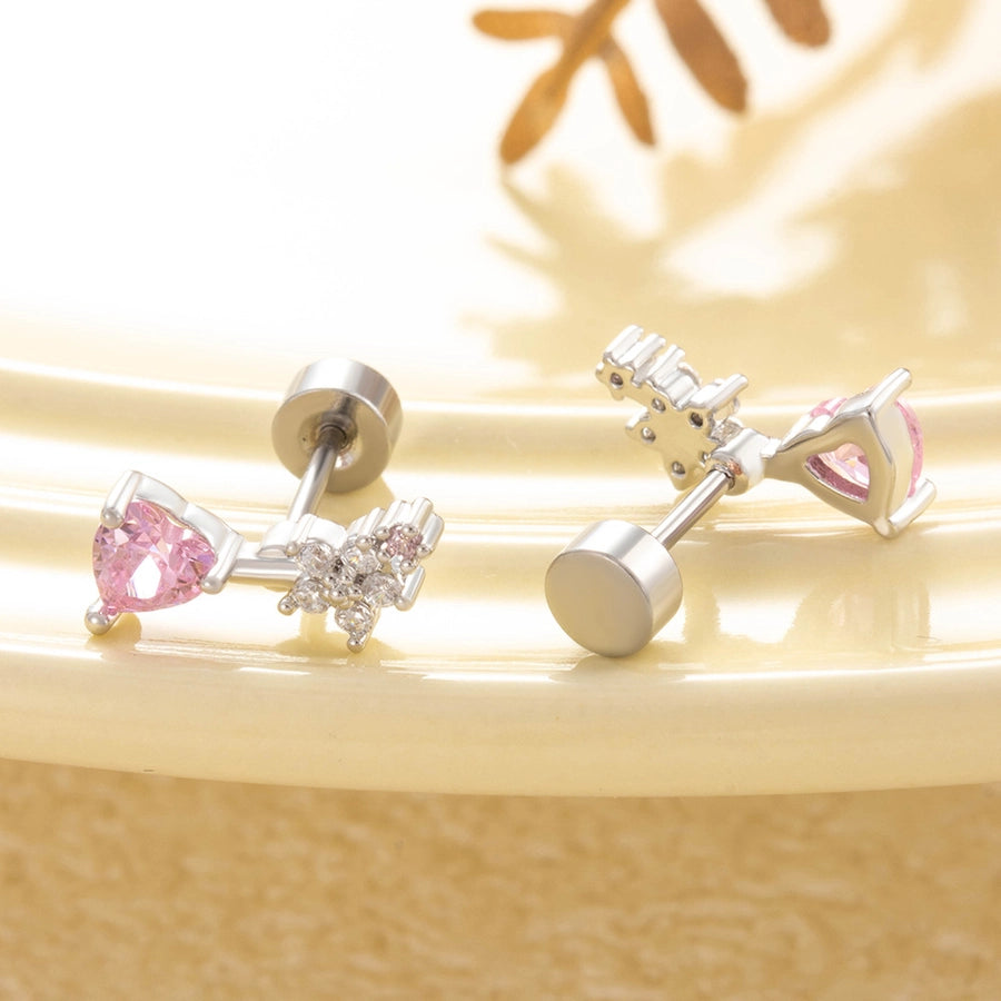 1 Piece Casual Korean Style Heart Shape Flower Copper Zircon Ear Studs