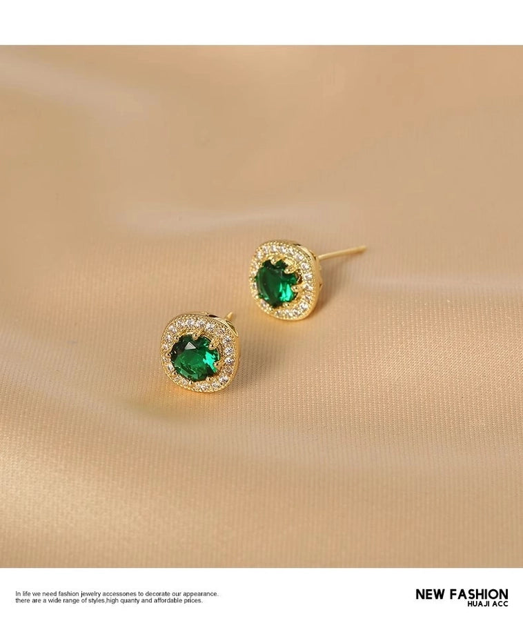 Ju Jingyi  Emerald Ear Stud Women's Advanced Design Sense Ear Clip Earrings  Sterling Silver Ear Accessories Anti-allergic Moisture