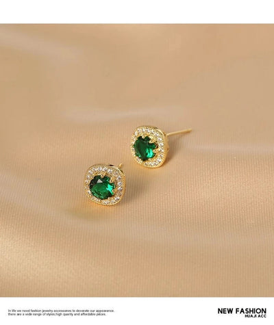 Ju Jingyi  Emerald Ear Stud Women's Advanced Design Sense Ear Clip Earrings  Sterling Silver Ear Accessories Anti-allergic Moisture