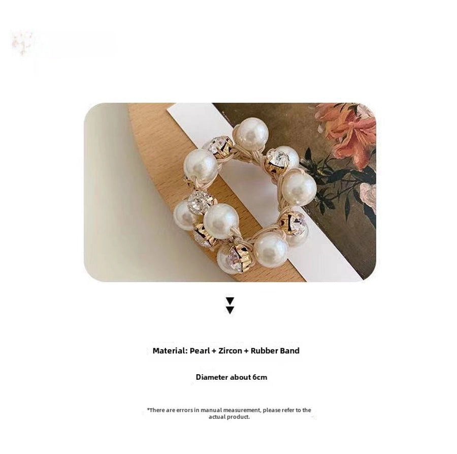 Elegant Pearl Head Rope Women's Simple Elegant Hair Rope Korean Cyber Celebrity Rubber Band Hair Rings Ponytail Headwear Leather Cover