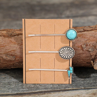 retro solid color alloy plating inlay turquoise hair clip