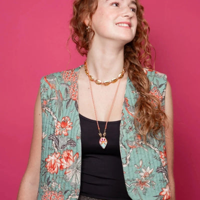 Copper Gold Plated Painted Tarot Pendant Necklace