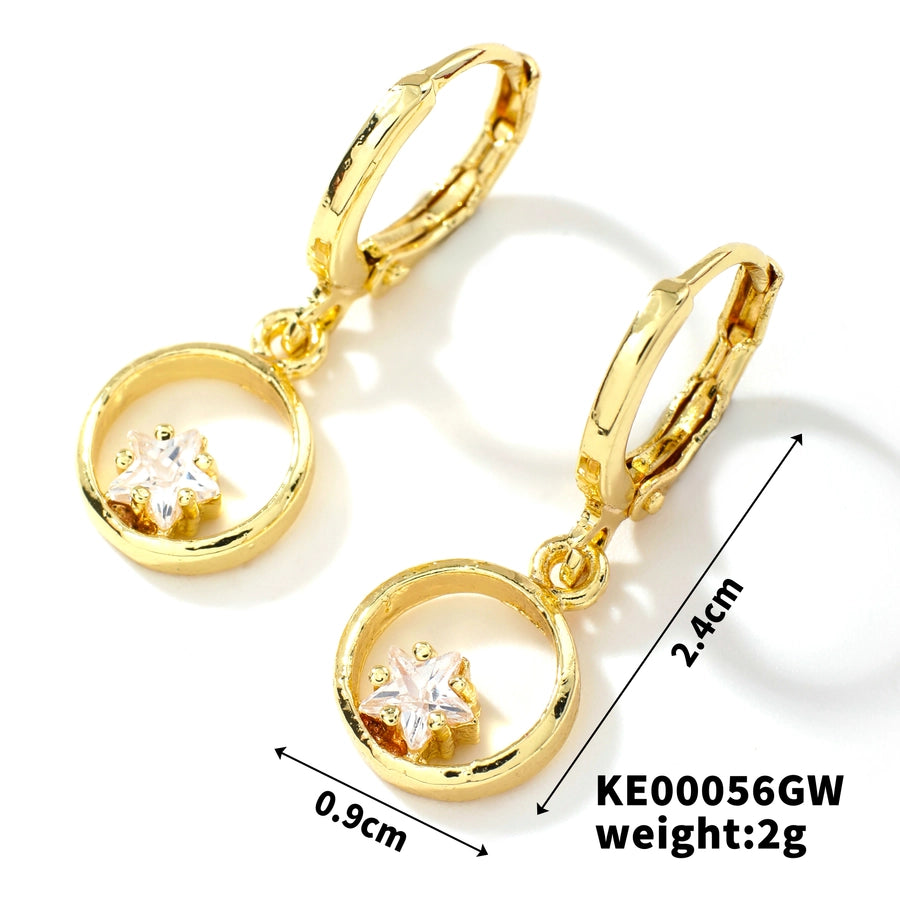 1 Pair Casual Elegant Heart Shape Flower Inlay Copper Zircon K Gold Plated Drop Earrings