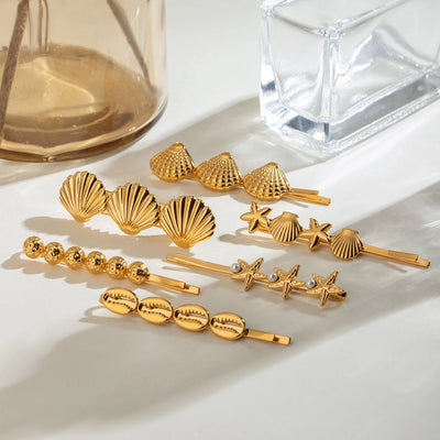 Women's IG Style Marine Style Starfish Flower Shell 304 Stainless Steel Inlay Pearl Hair Clip Insert comb