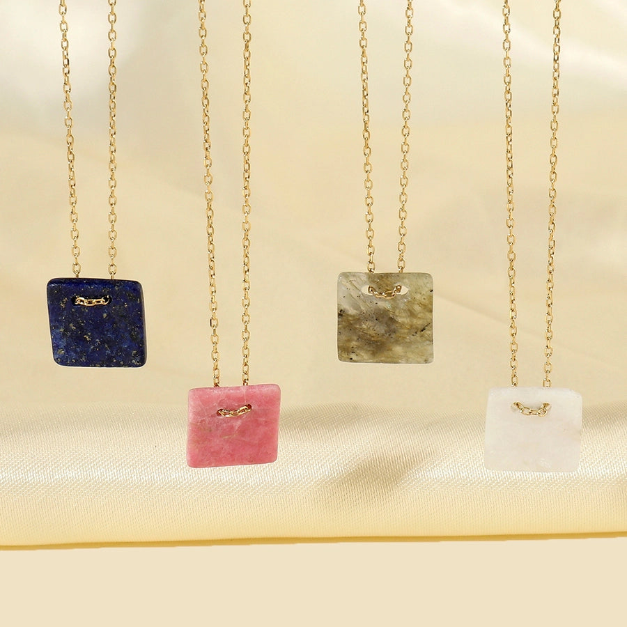 Jewelry Vintage Style French Style Simple Style Geometric Titanium Steel Natural Stone 14K Gold Plated Plating Pendant Necklace