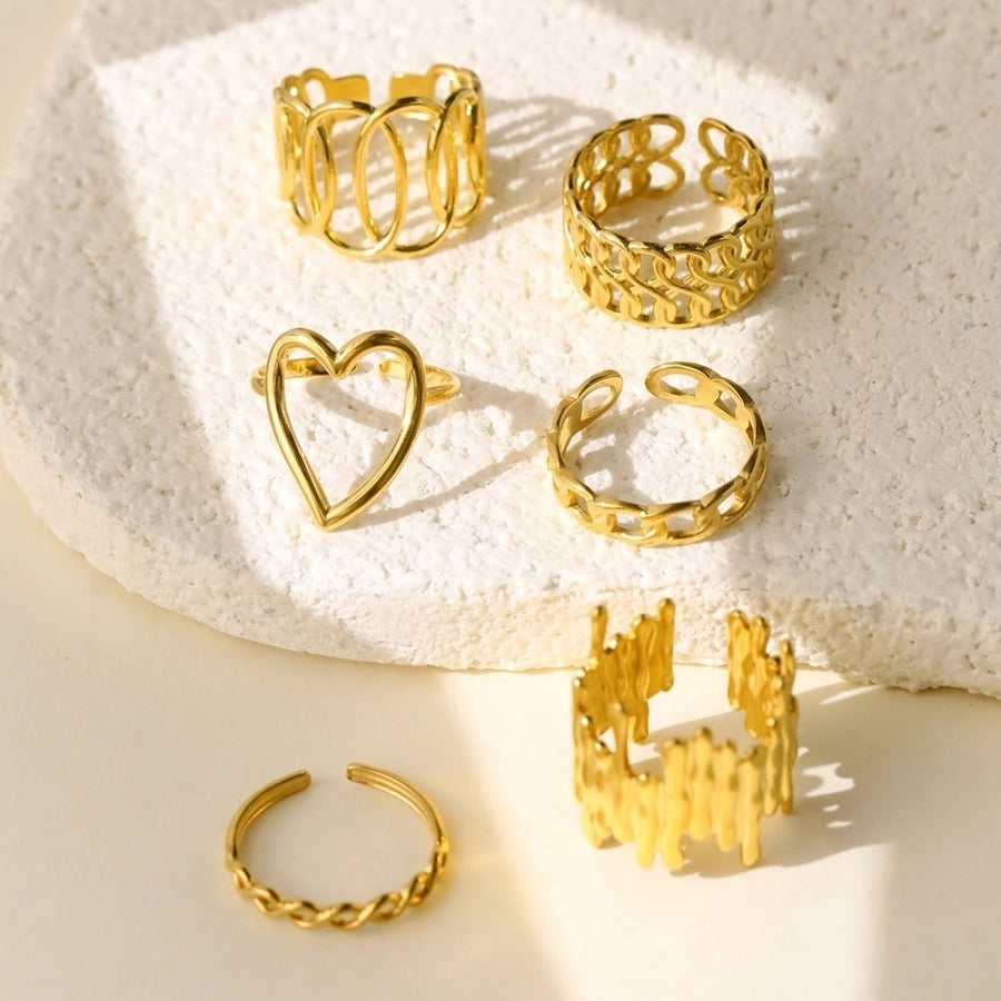 Jewelry Retro Heart Shape Solid Color 304 Stainless Steel Open Rings