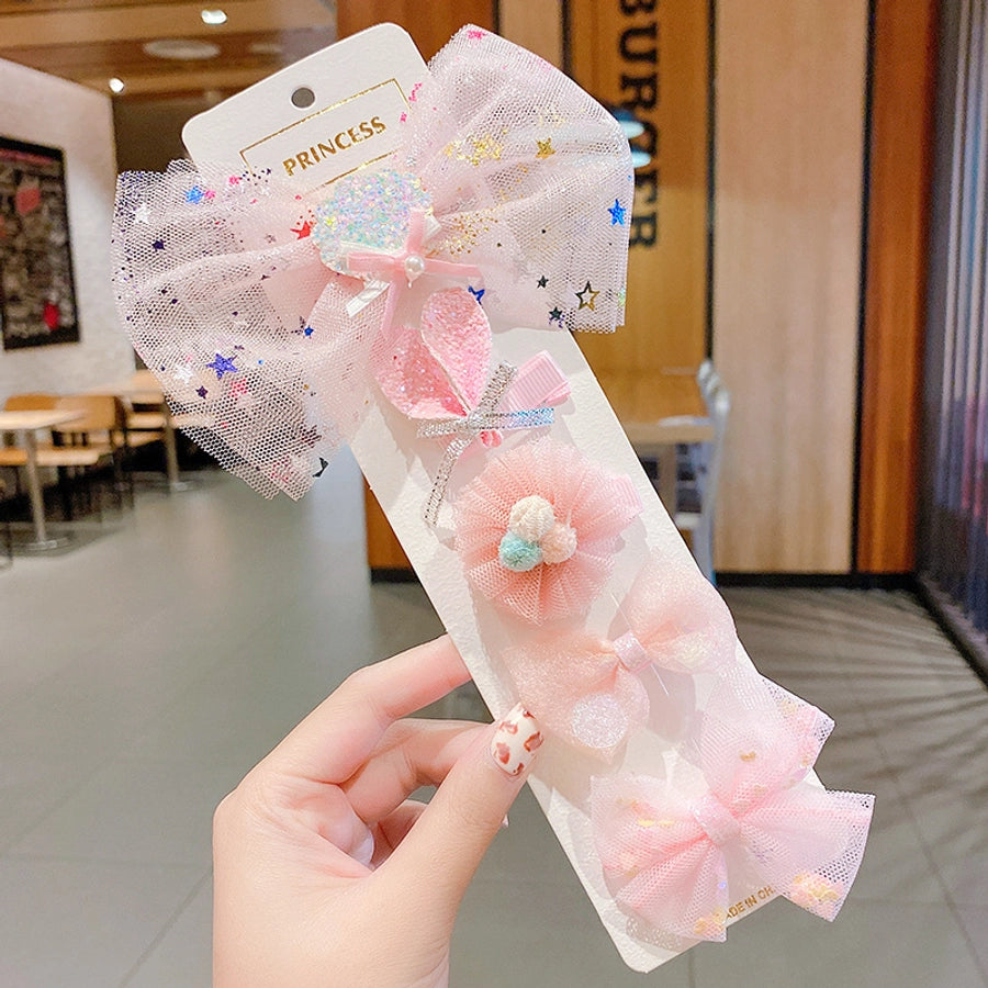 cute rabbit rainbow bow knot alloy gauze hair clip 1 set