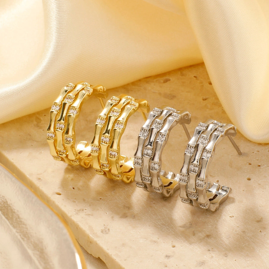 1 Pair Elegant Lady Shiny Geometric Inlay Copper Zircon K Gold Plated Rhodium Plated Earrings