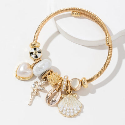 Casual Heart Shape Shell 304 Stainless Steel Alloy Artificial Crystal Bangle In Bulk