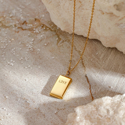 Jewelry Simple Style Letter Rectangle 304 Stainless Steel 14K Gold Plated Pendant Necklace