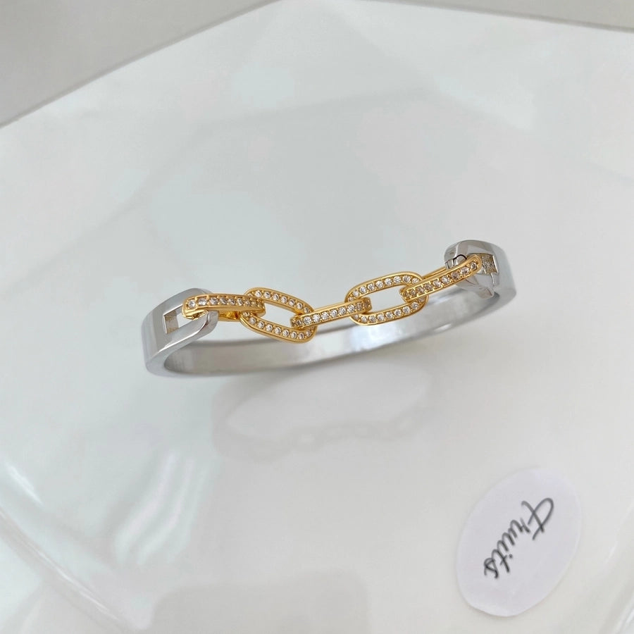 Jewelry Vintage Style Geometric Copper Zircon Mixed Metal Plating Bangle