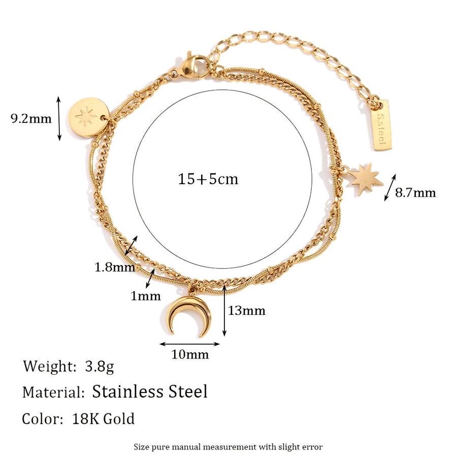 Jewelry Casual Simple Style Star Moon 304 Stainless Steel Titanium Steel 18K Gold Plated Bracelets Necklace