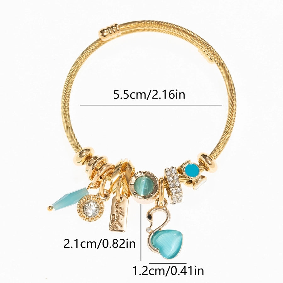 Simple Style Swan Heart Shape 304 Stainless Steel Alloy Artificial Crystal Bangle In Bulk