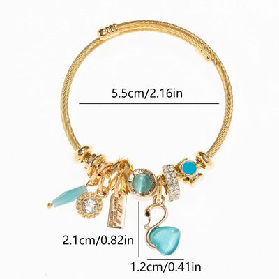 Simple Style Swan Heart Shape 304 Stainless Steel Alloy Artificial Crystal Bangle In Bulk