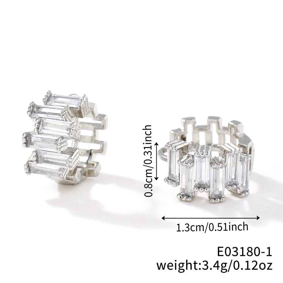 1 Pair Elegant Basic Round Inlay Copper Zircon Rhodium Plated Ear clip