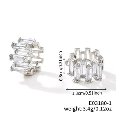 1 Pair Elegant Basic Round Inlay Copper Zircon Rhodium Plated Ear clip