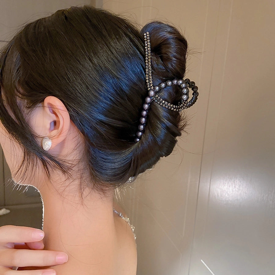 elegant geometric alloy inlay artificial pearls hair claws 1 piece